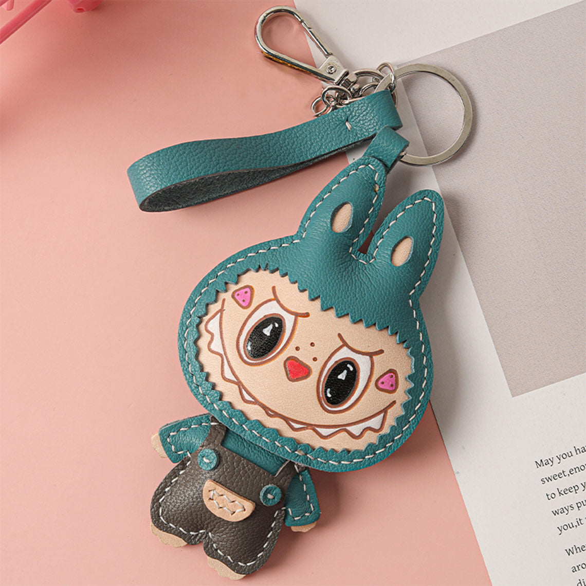 CUCUBIRD CUCUBIRD Leather Monster Doll Keychain DIY Kits Peacock Blue 