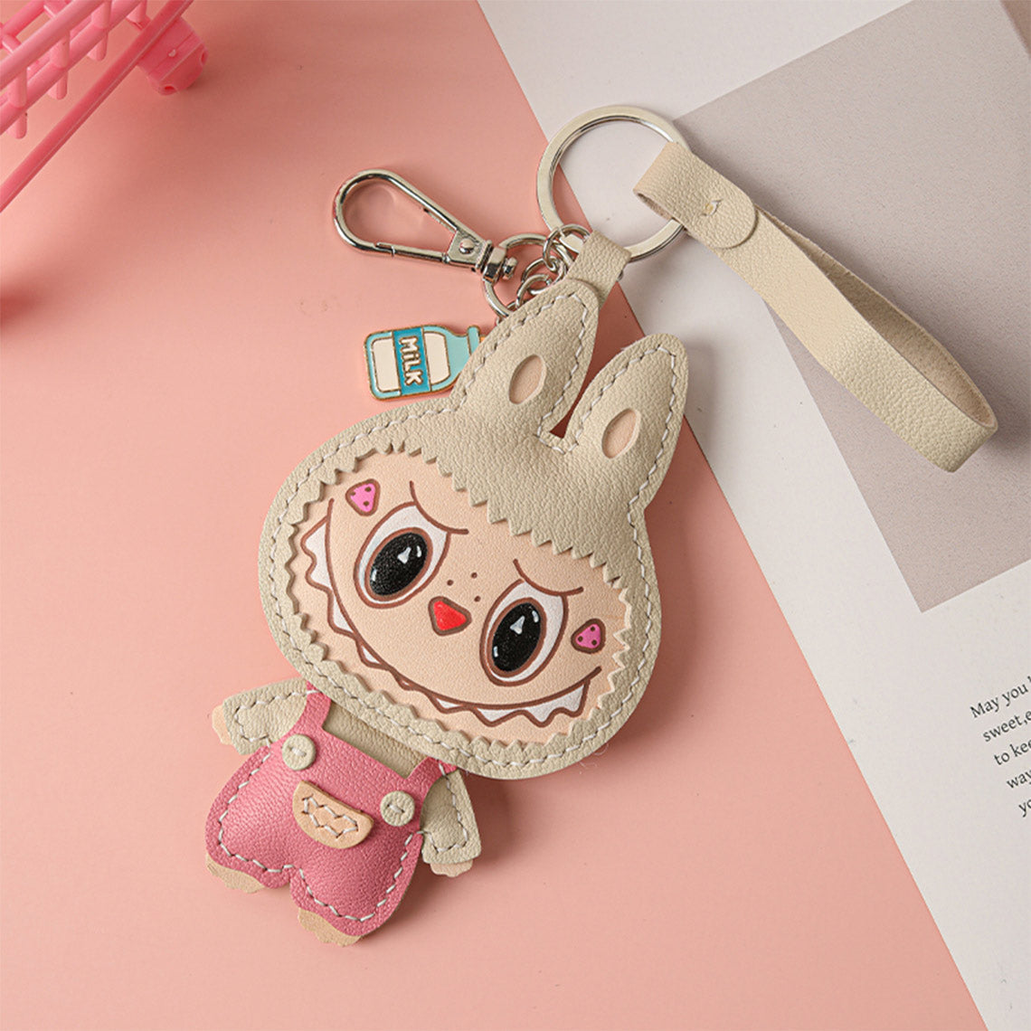 CUCUBIRD POPSEWING® Leather Monster Doll Keychain DIY Kits Creamy White 