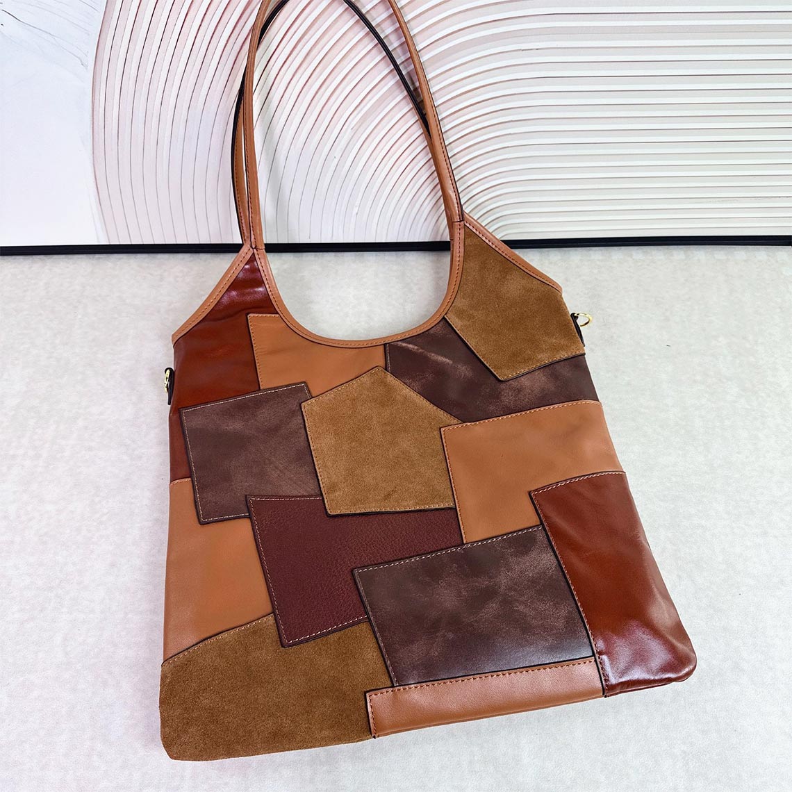 Leather Inspired Patches Shoulder Bag