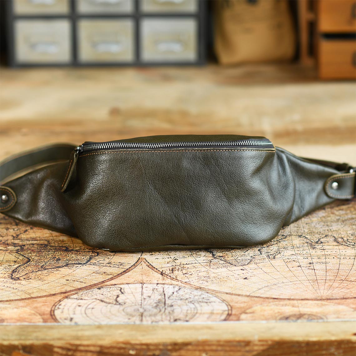 Vegetable Tanned Leather Men Fanny Pack Bag