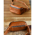 CUCUBIRD Vegetable Tanned Leather Men Fanny Pack Bag  