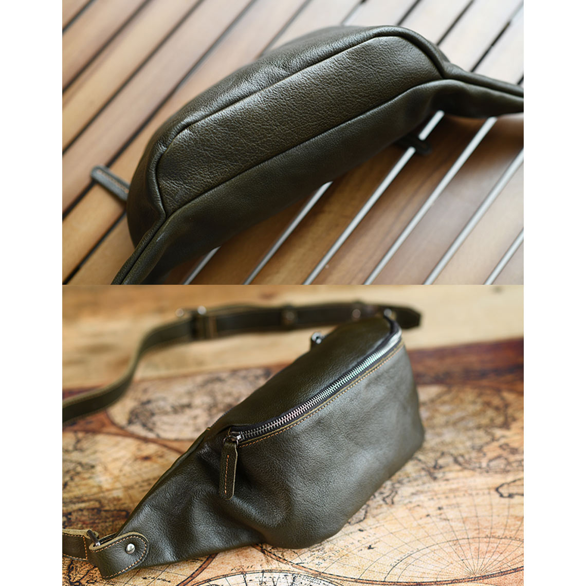 CUCUBIRD Vegetable Tanned Leather Men Fanny Pack Bag  