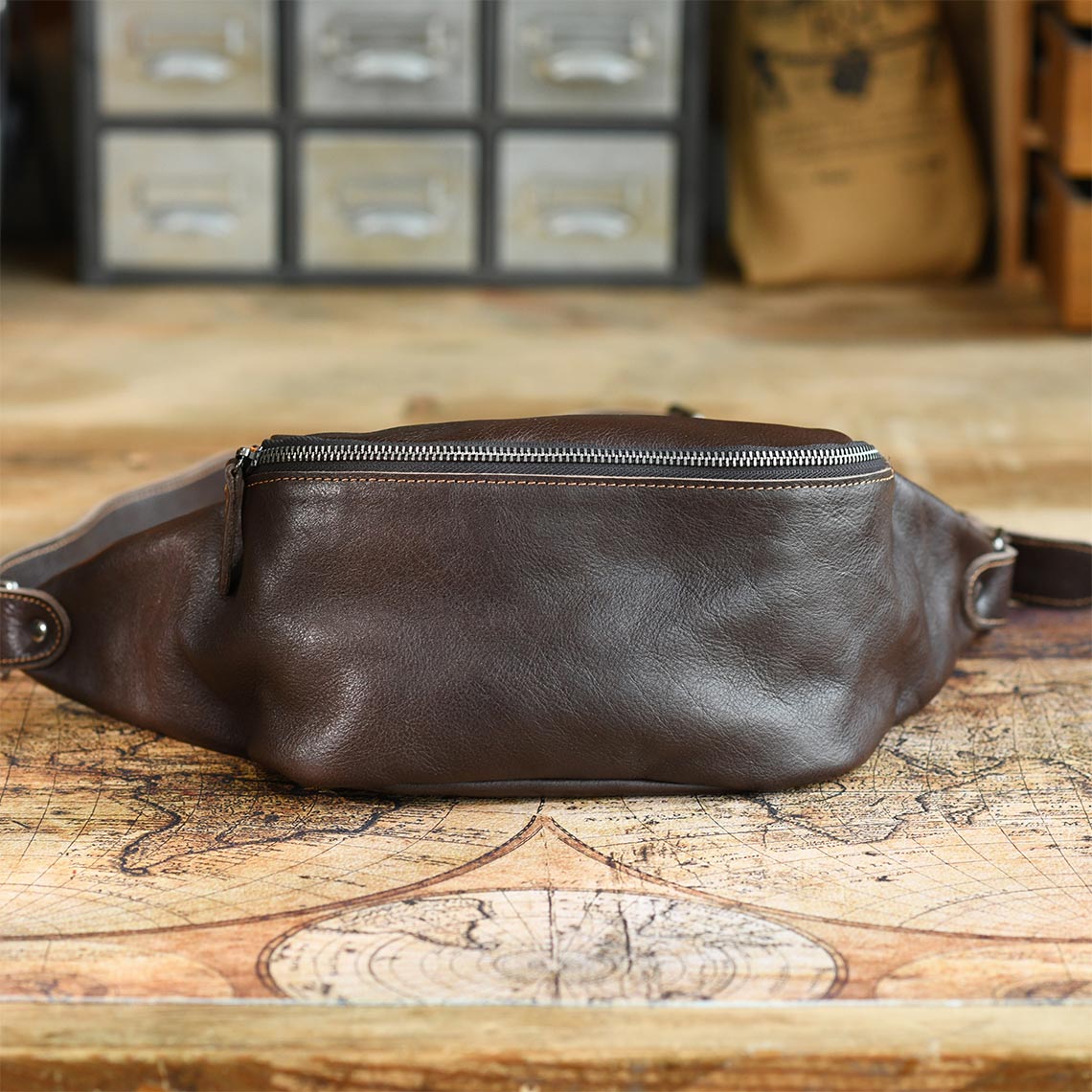 Vegetable Tanned Leather Men Fanny Pack Bag