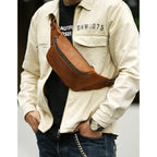CUCUBIRD Vegetable Tanned Leather Men Fanny Pack Bag  