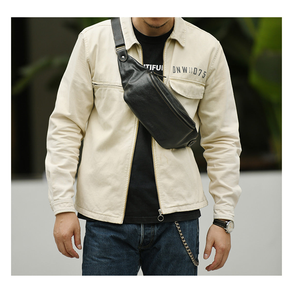 CUCUBIRD Vegetable Tanned Leather Men Fanny Pack Bag  