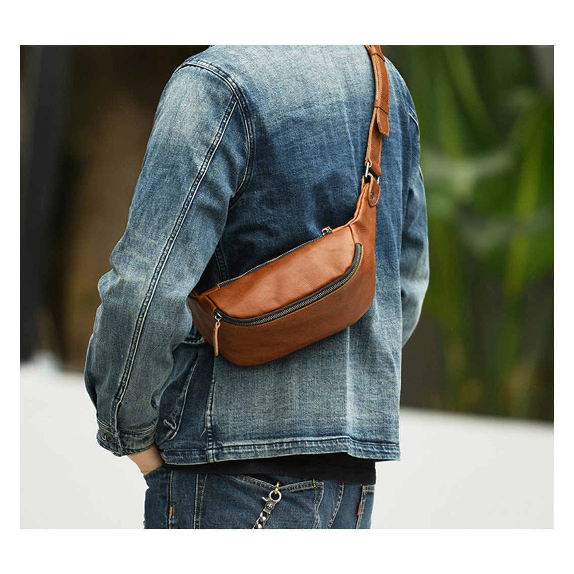 Vegetable Tanned Leather Men Fanny Pack Bag