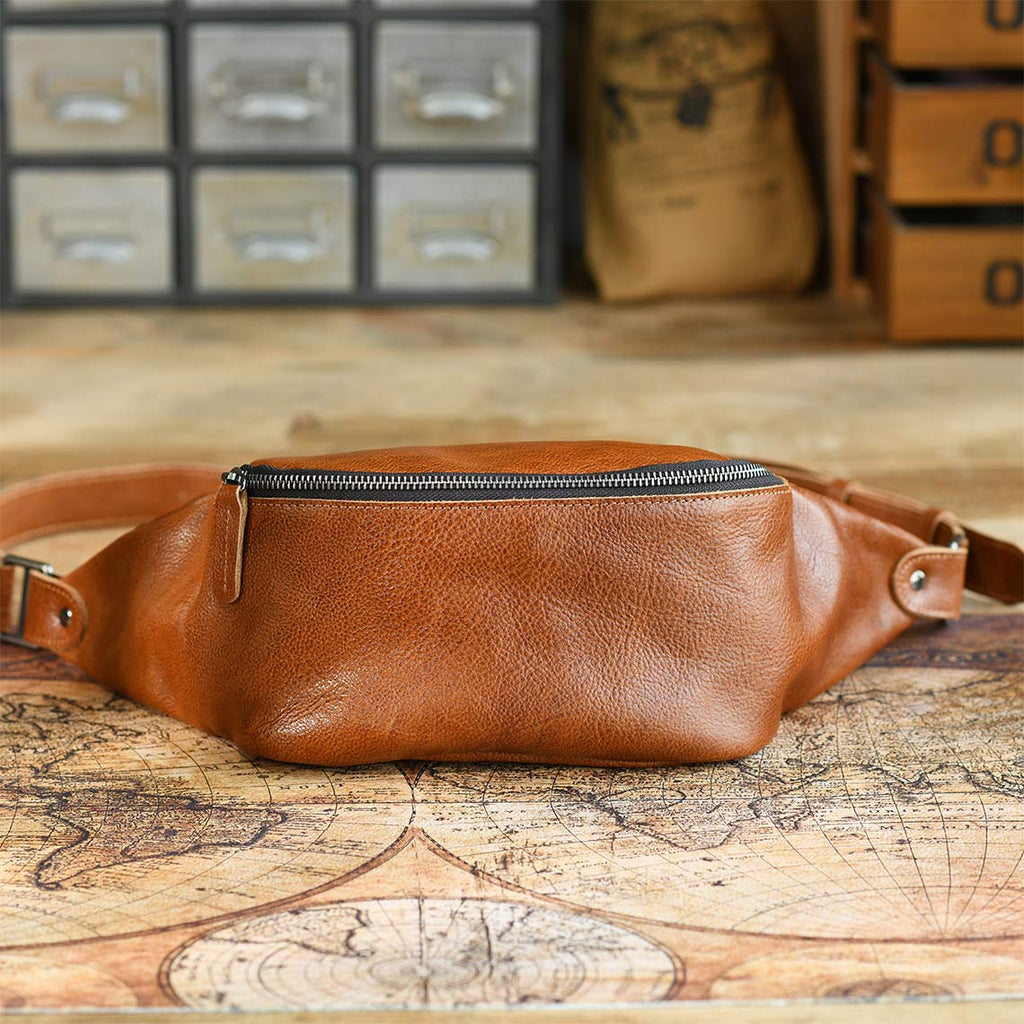 CUCUBIRD Vegetable Tanned Leather Men Fanny Pack Bag  