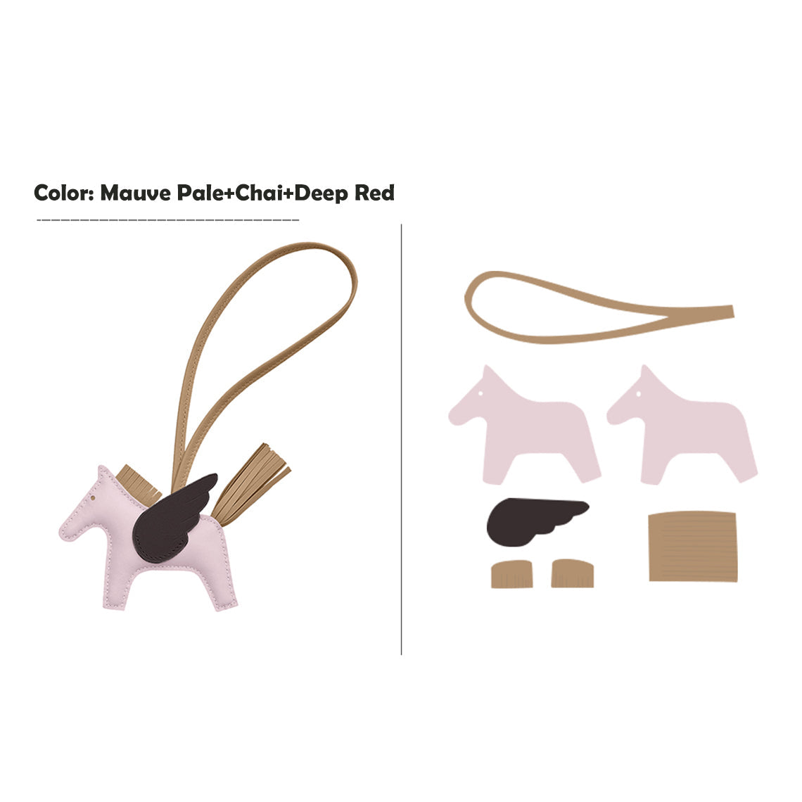 CUCUBIRD CUCUBIRD Sheep Leather Flying Horse Charm DIY Kits Mauve Pale+Chai+Deep Red 