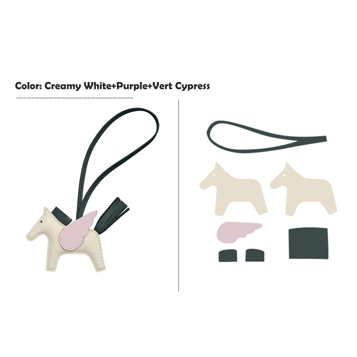 CUCUBIRD CUCUBIRD Sheep Leather Flying Horse Charm DIY Kits Cream+Purple+Vert Cypress 