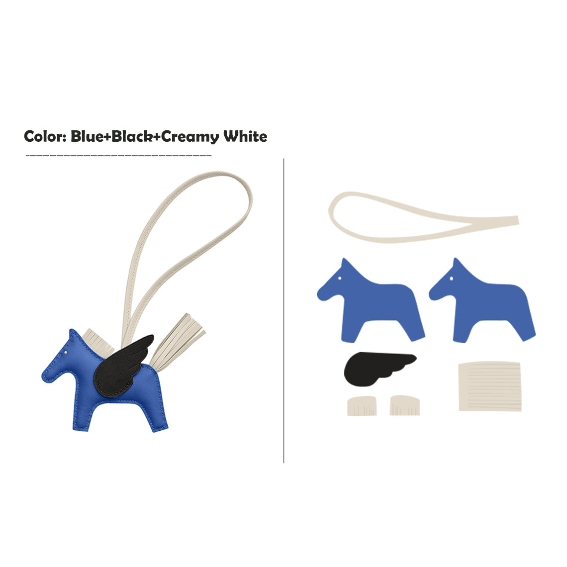 CUCUBIRD CUCUBIRD Sheep Leather Flying Horse Charm DIY Kits French Bleu+Black+Cream 