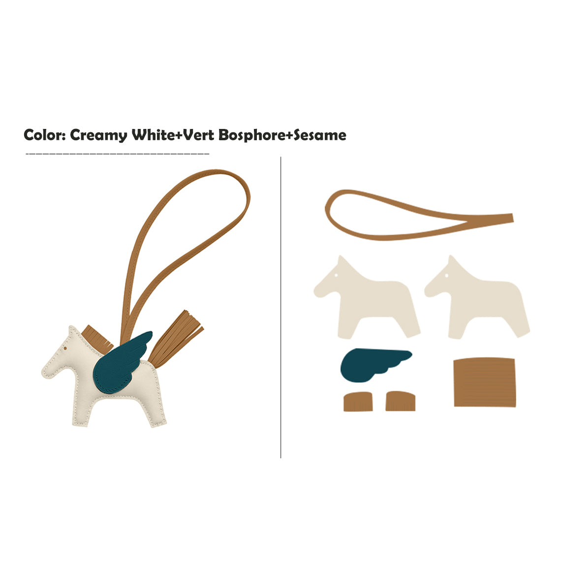 CUCUBIRD CUCUBIRD Sheep Leather Flying Horse Charm DIY Kits Cream+Vert Bosphore+Sesame 
