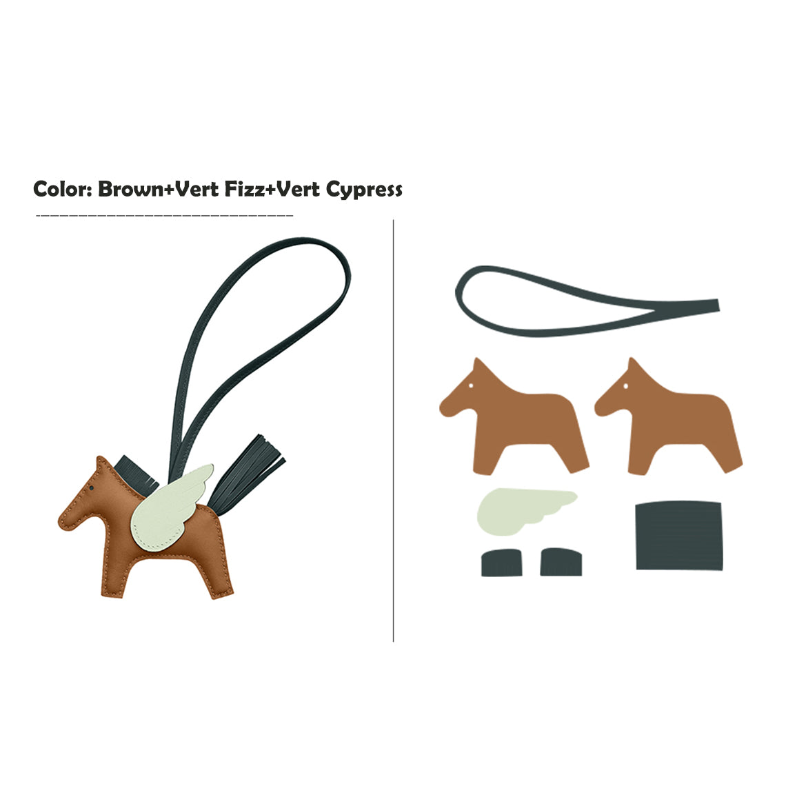 CUCUBIRD CUCUBIRD Sheep Leather Flying Horse Charm DIY Kits Brown+Vert Fizz+Vert Cypress 