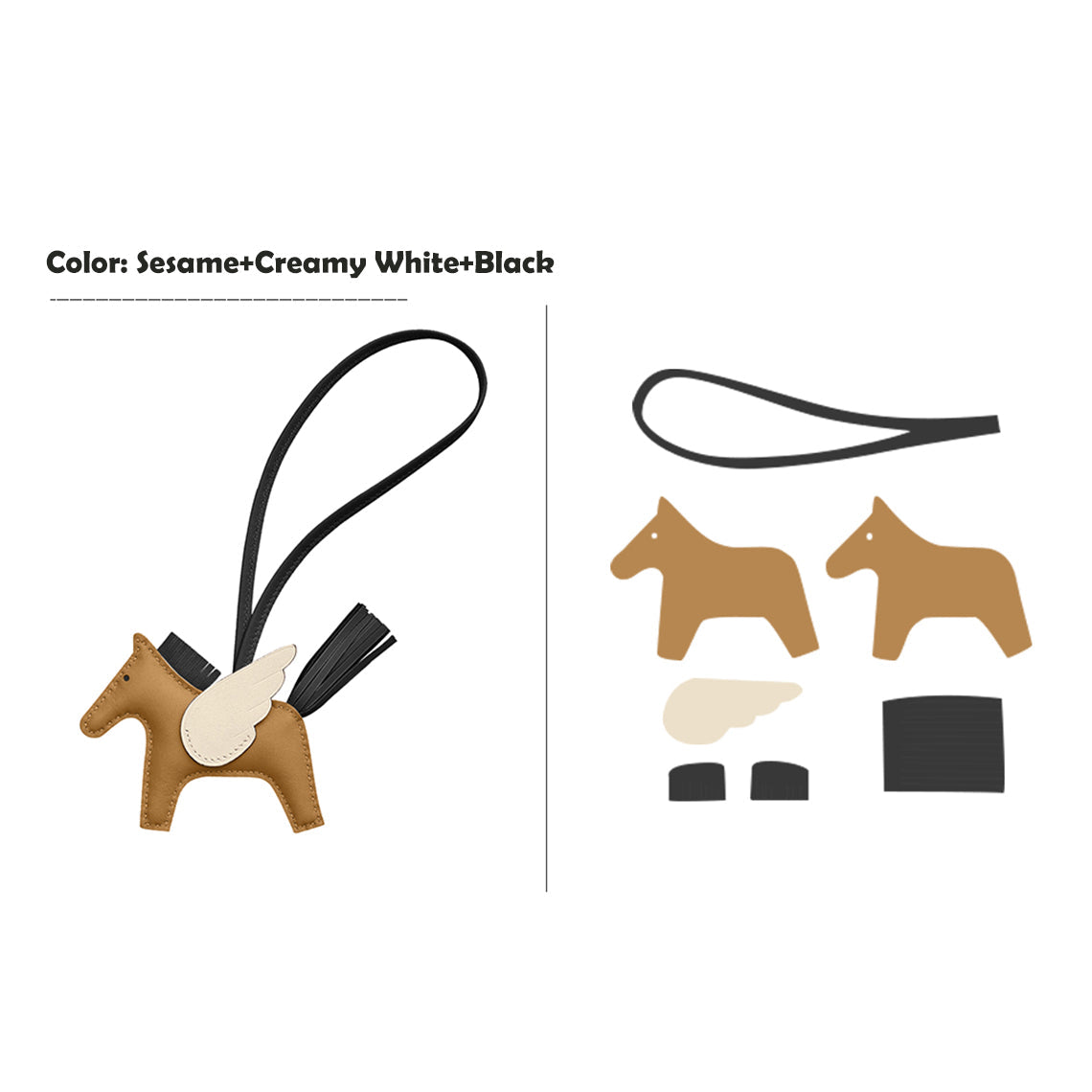 CUCUBIRD CUCUBIRD Sheep Leather Flying Horse Charm DIY Kits Sesame+Cream+Black 