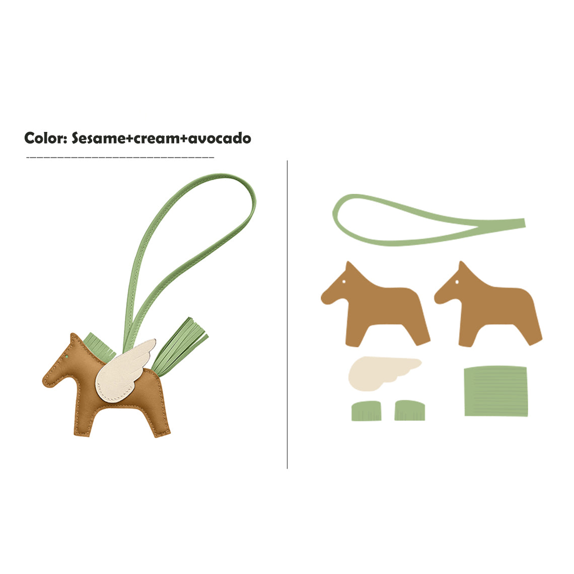 CUCUBIRD CUCUBIRD Sheep Leather Flying Horse Charm DIY Kits Sesame+Cream+Avocado 