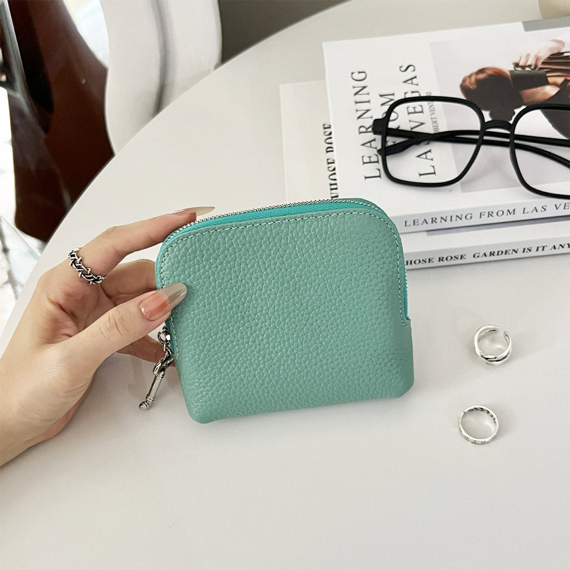 CUCUBIRD Top Grain Leather Small Jewelry Purse  