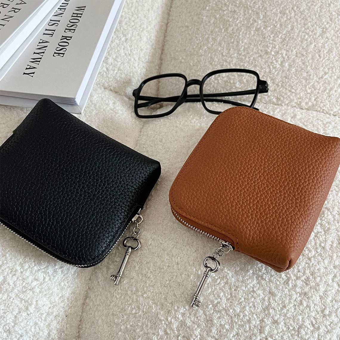 CUCUBIRD Top Grain Leather Small Jewelry Purse  