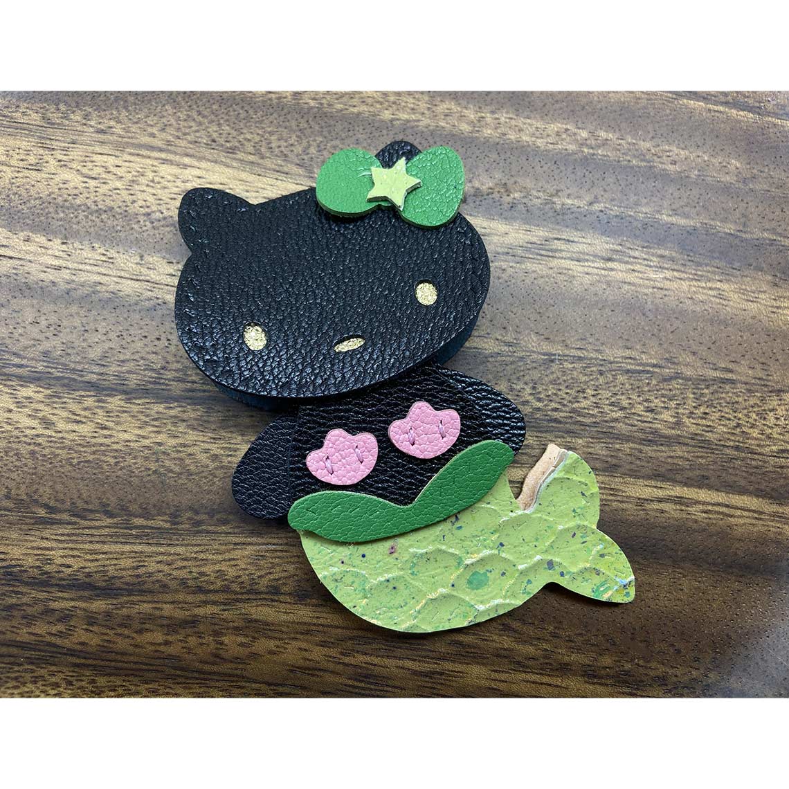 CUCUBIRD POPSEWING® Leather Mermaid Kitty Charm DIY Kit Black - Green Tail / Charm 