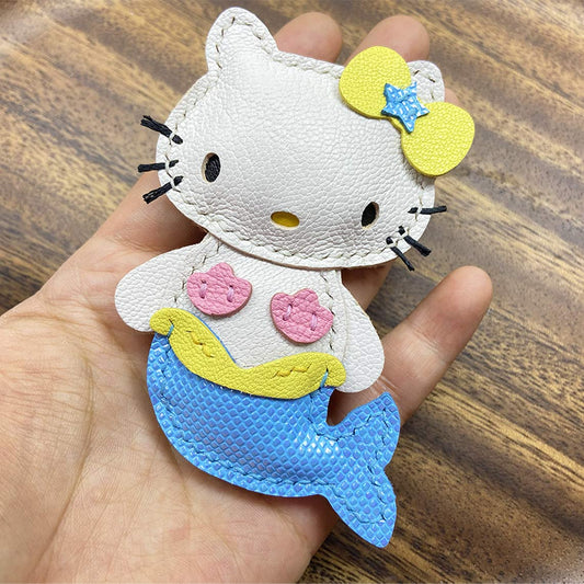 CUCUBIRD POPSEWING® Leather Mermaid Kitty Charm DIY Kit White - Blue Tail / Charm 