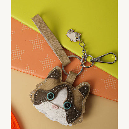 CUCUBIRD Sheep Leather Little Cat Keychain DIY Kit