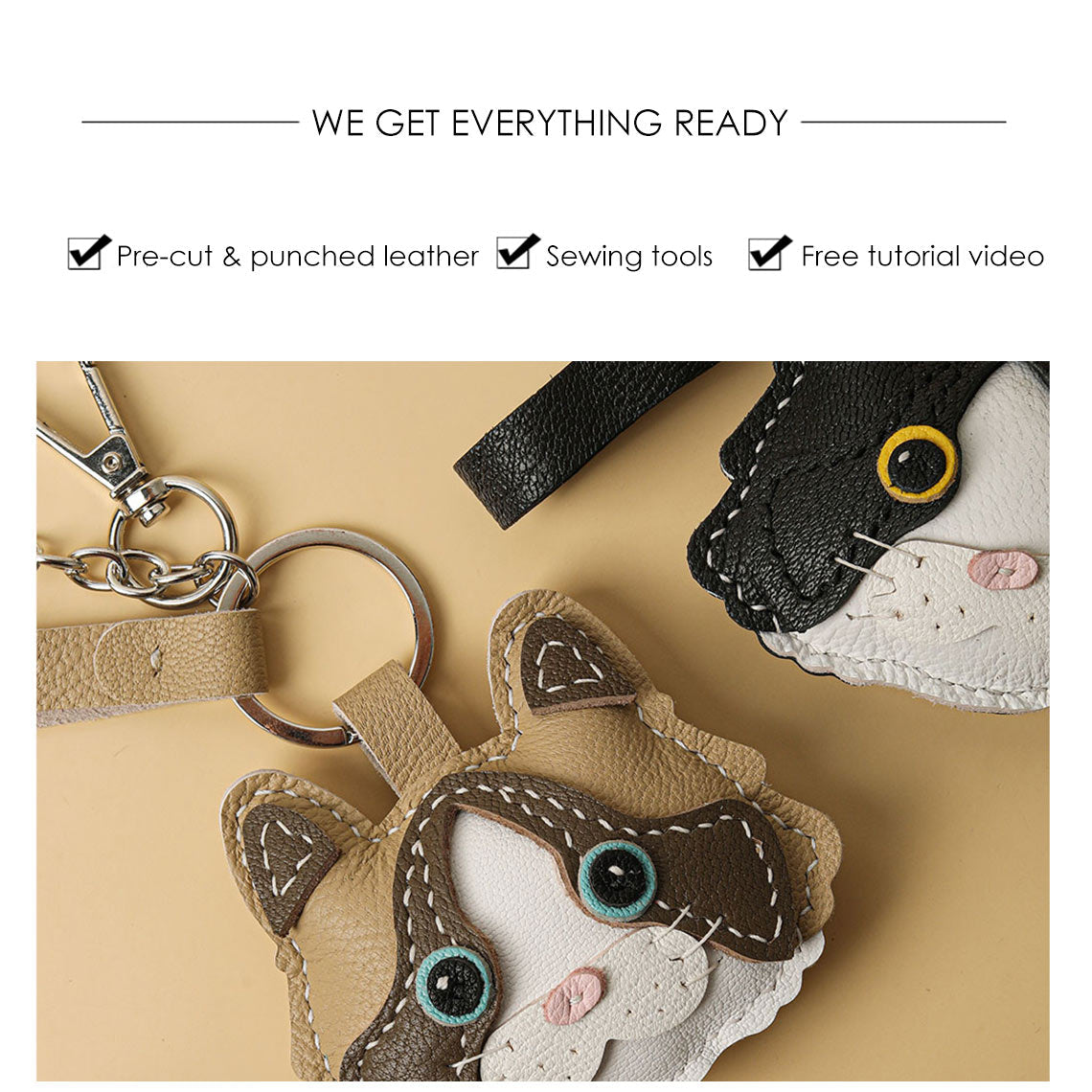 CUCUBIRD Sheep Leather Little Cat Keychain DIY Kit