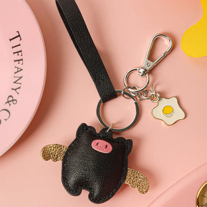 CUCUBIRD POPSEWING® Sheep Leather Piglet Keychain DIY Kit Black 