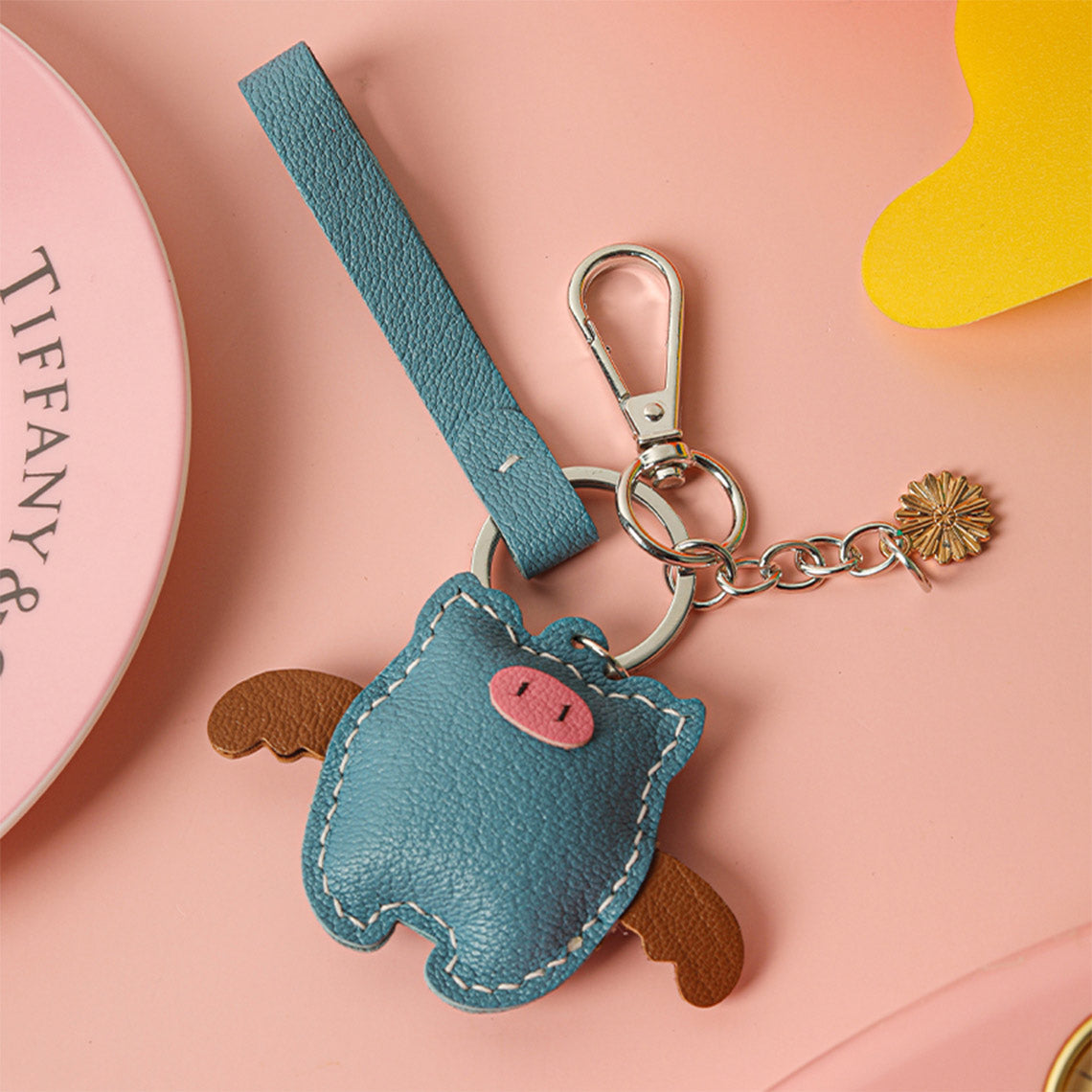 CUCUBIRD POPSEWING® Sheep Leather Piglet Keychain DIY Kit Blue 