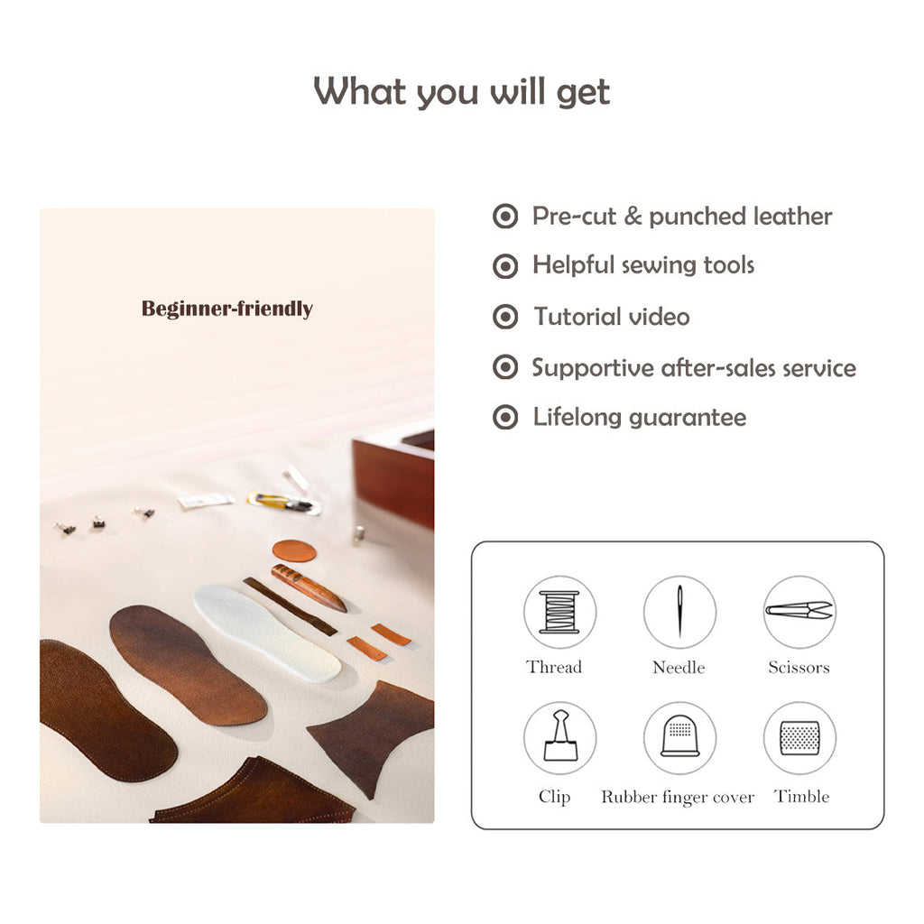 CUCUBIRD Top Grain Leather Home Slippers DIY Kits  