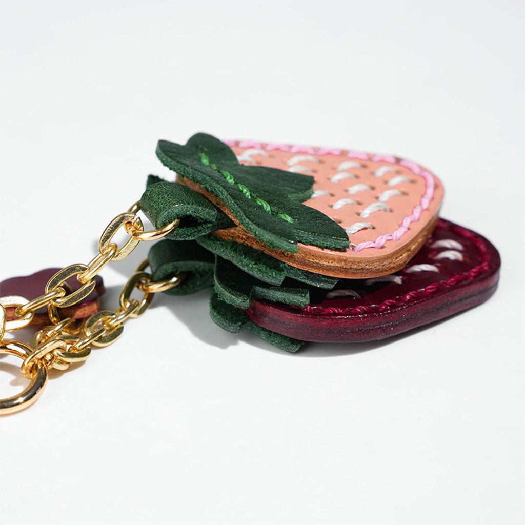 CUCUBIRD Vegetable Tanned Leather Sweet Strawberry Keychain  