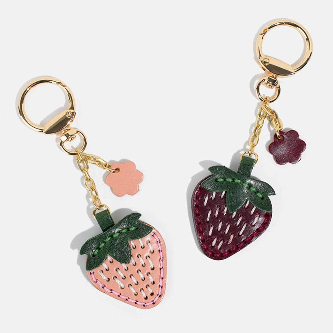 Vegetable Tanned Leather Sweet Strawberry Keychain