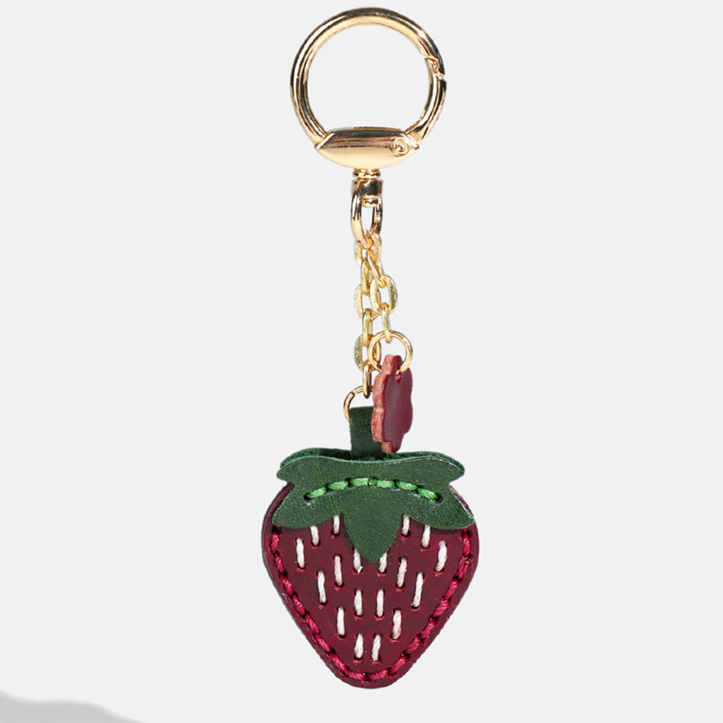 CUCUBIRD Vegetable Tanned Leather Sweet Strawberry Keychain  