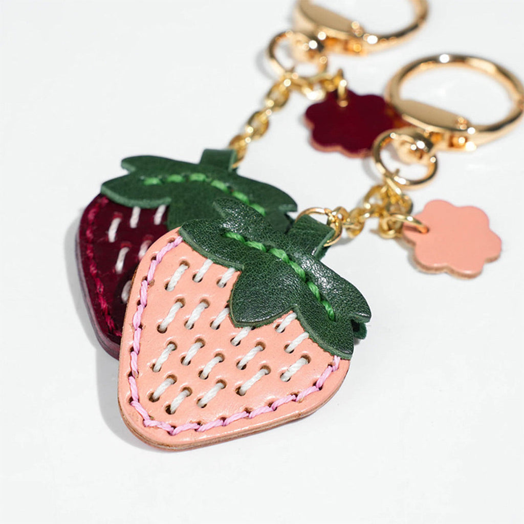 CUCUBIRD Vegetable Tanned Leather Sweet Strawberry Keychain  