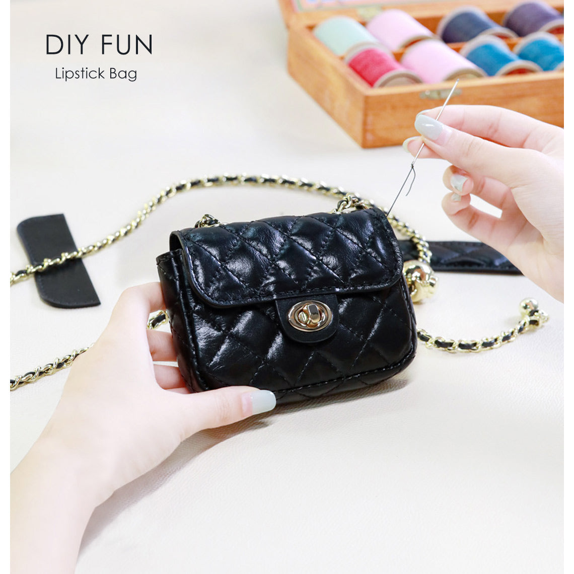 CUCUBIRD POPSEWING® Top Grain Leather Quilted Lipstick Pouch DIY Kits  