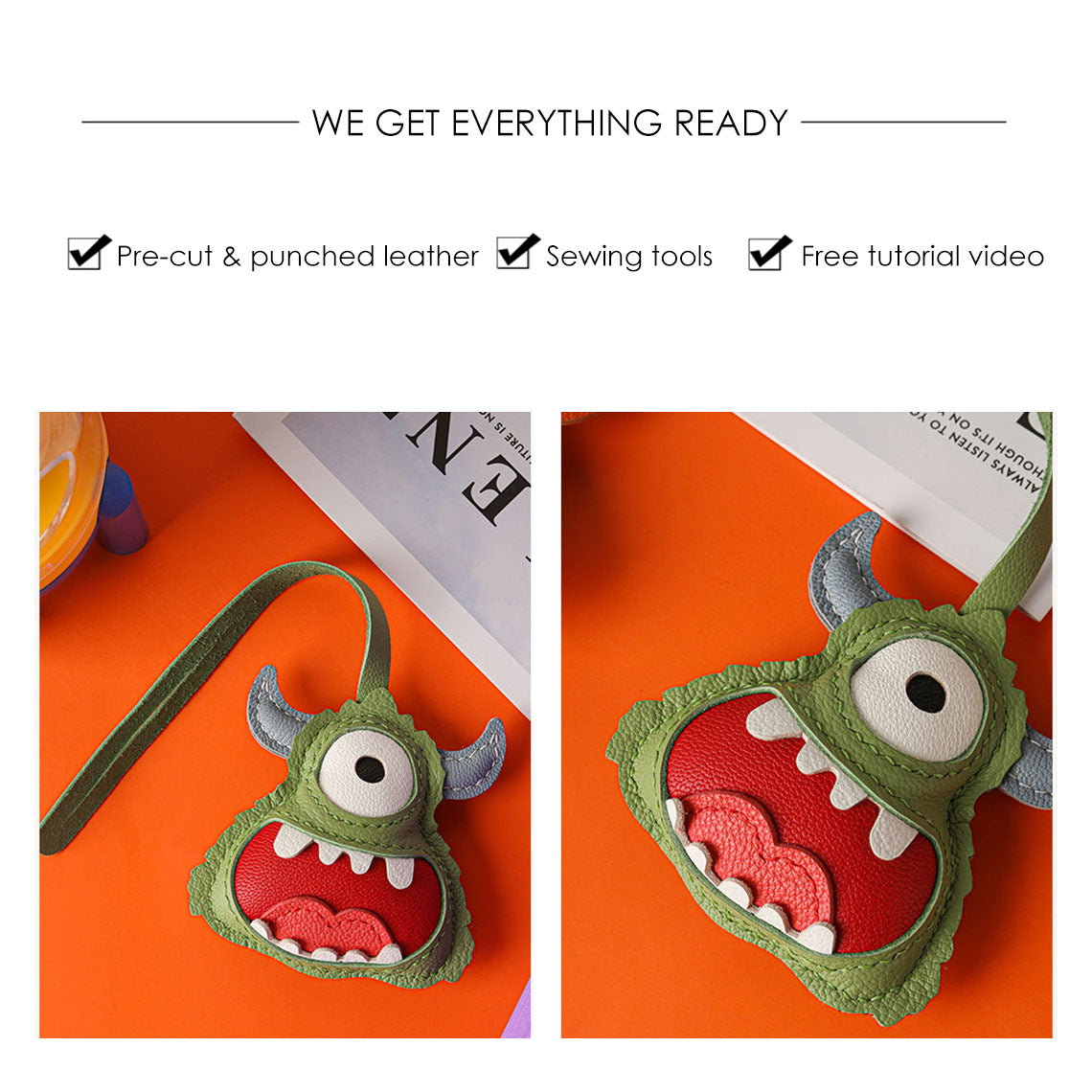 CUCUBIRD POPSEWING® Leather Little Monster Keychain Charm DIY Kit  