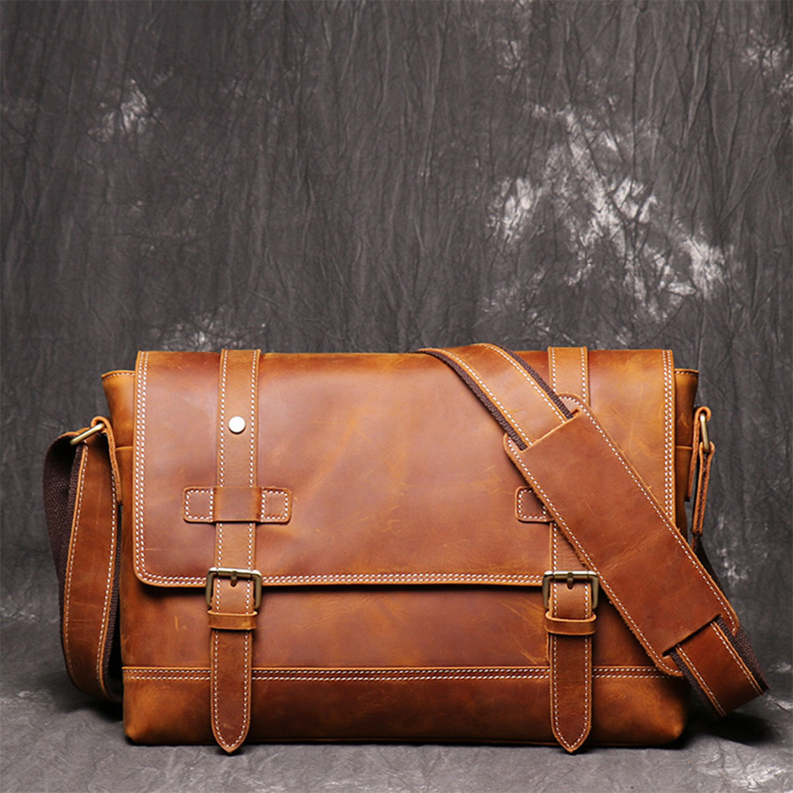 CUCUBIRD Crazy Horse Leather Men's Messenger Satchel Bag  