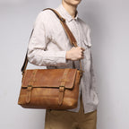 CUCUBIRD Crazy Horse Leather Men's Messenger Satchel Bag  