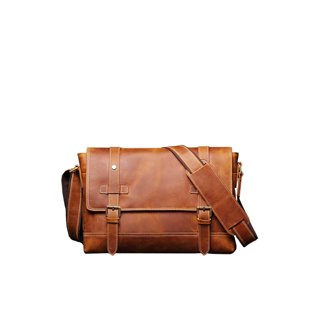 CUCUBIRD Crazy Horse Leather Men's Messenger Satchel Bag  