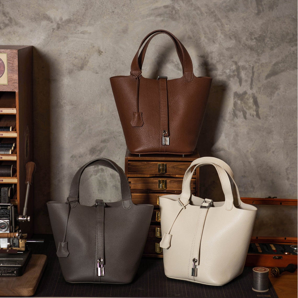 CUCUBIRD POPSEWING® Top Grain Leather Lady Picotion Lock Totes Bag DIY Kit - Price Drop at Checkout  