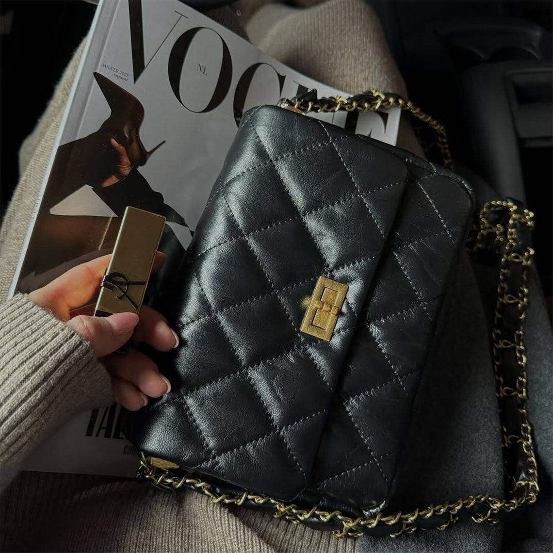 CUCUBIRD Top Grain Leather Chic Quilted Flap Bag  