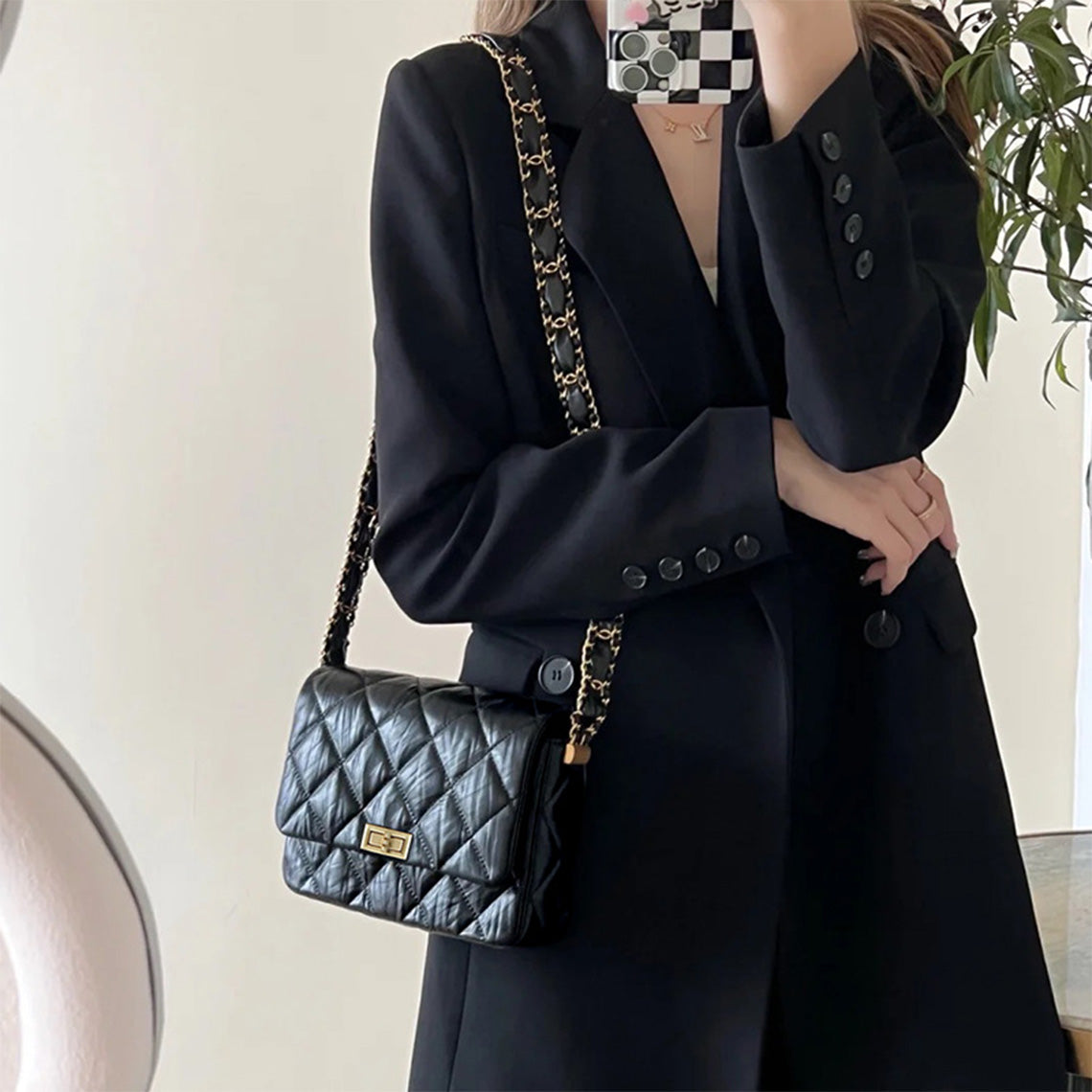 CUCUBIRD Top Grain Leather Chic Quilted Flap Bag  