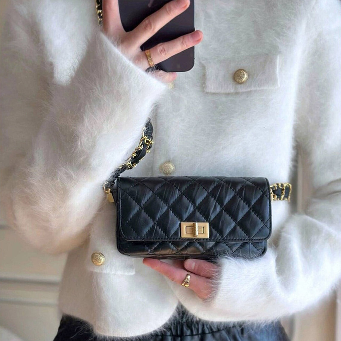 CUCUBIRD Top Grain Leather Chic Quilted Flap Bag  