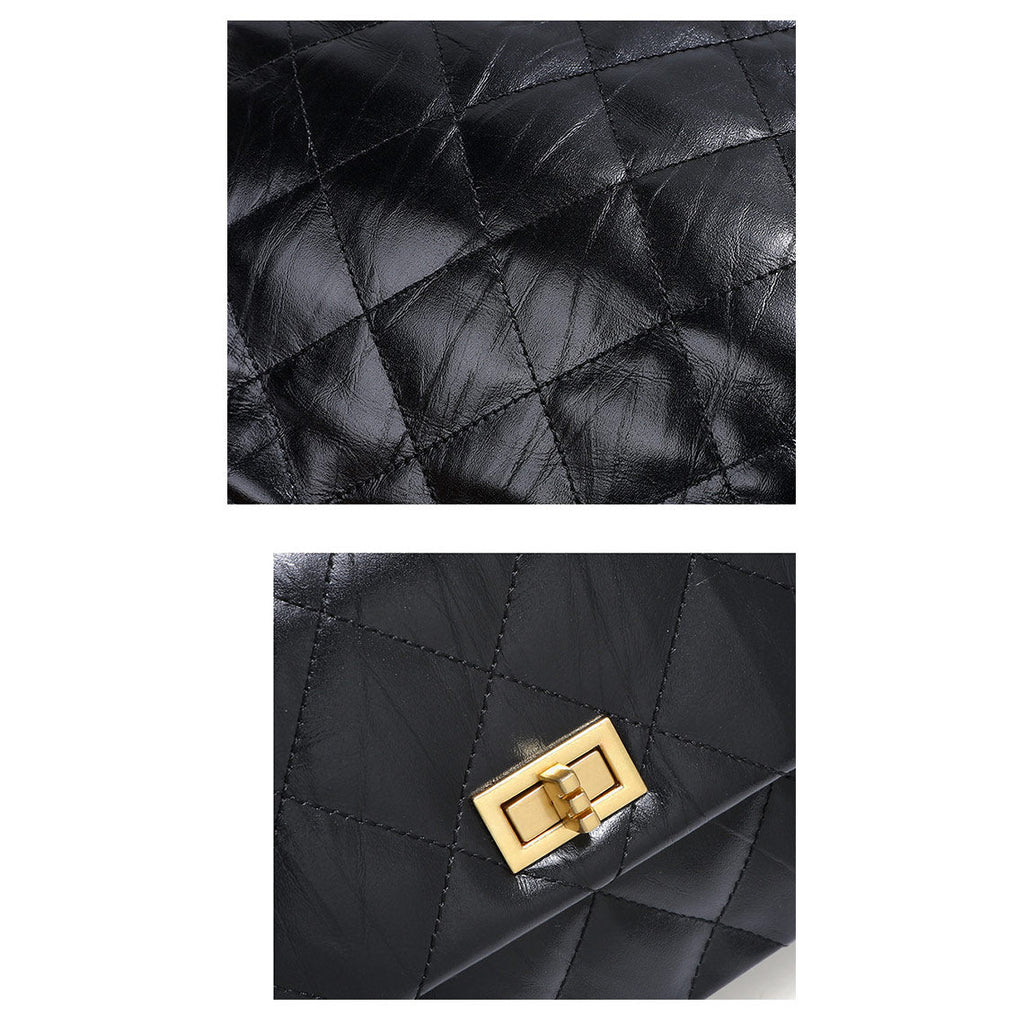 CUCUBIRD Top Grain Leather Chic Quilted Flap Bag  