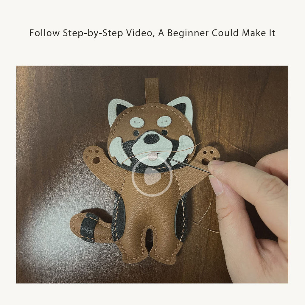 CUCUBIRD POPSEWING® Leather Raccoon Keychain Charm DIY Kit  
