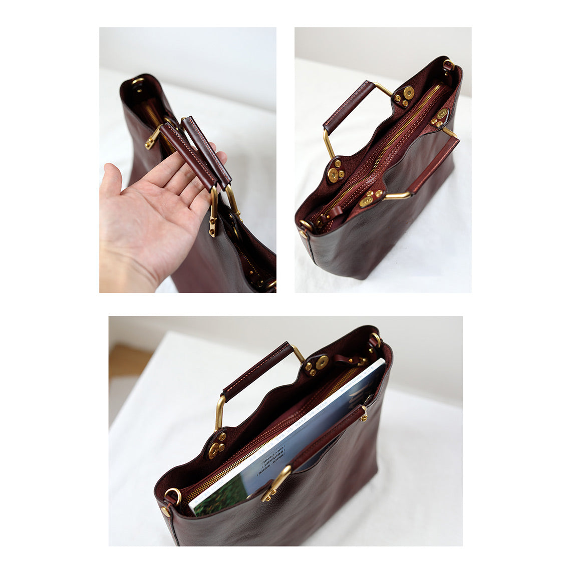 CUCUBIRD Vegetable Tanned Leather Vintage Tote Handbag  