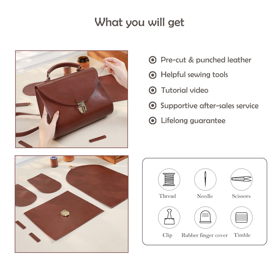 CUCUBIRD POPSEWING® Leather Vintage Top Handle Crossbody Bag DIY Kit | Price Drop at Checkout  