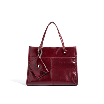 Top Grain Leather Glossy Small Tote Bag