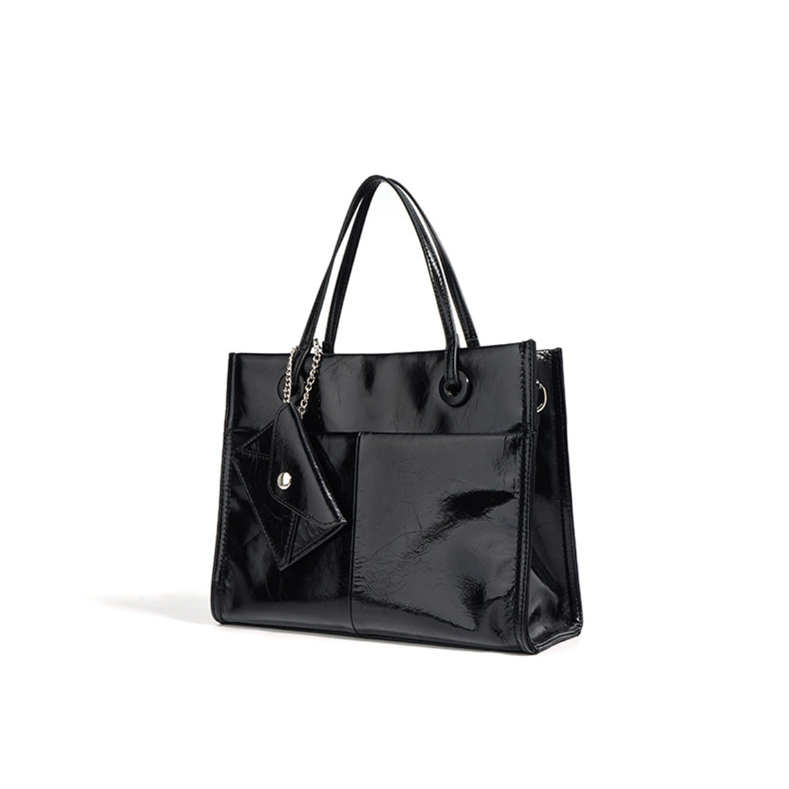 Top Grain Leather Glossy Small Tote Bag