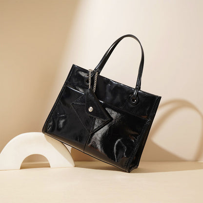 Top Grain Leather Glossy Small Tote Bag