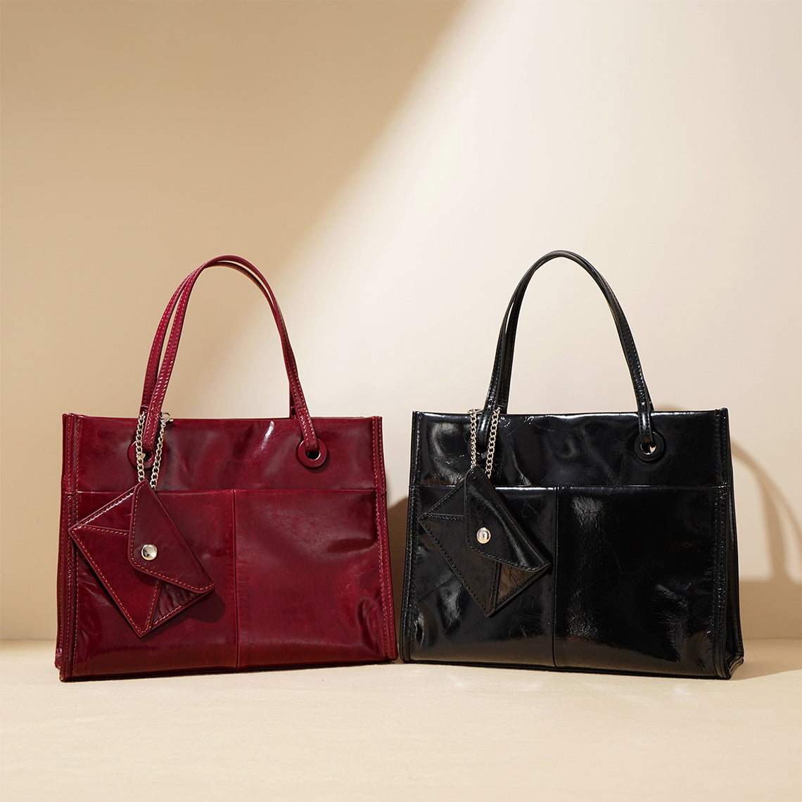 Top Grain Leather Glossy Small Tote Bag