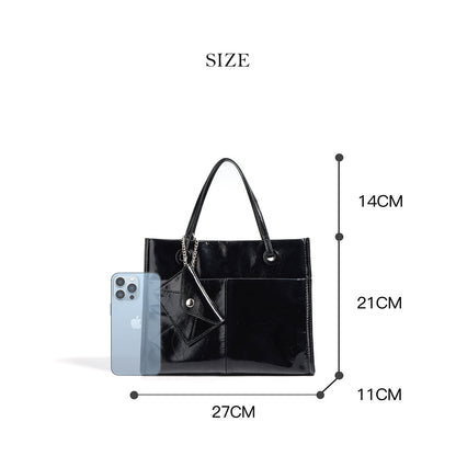 Top Grain Leather Glossy Small Tote Bag