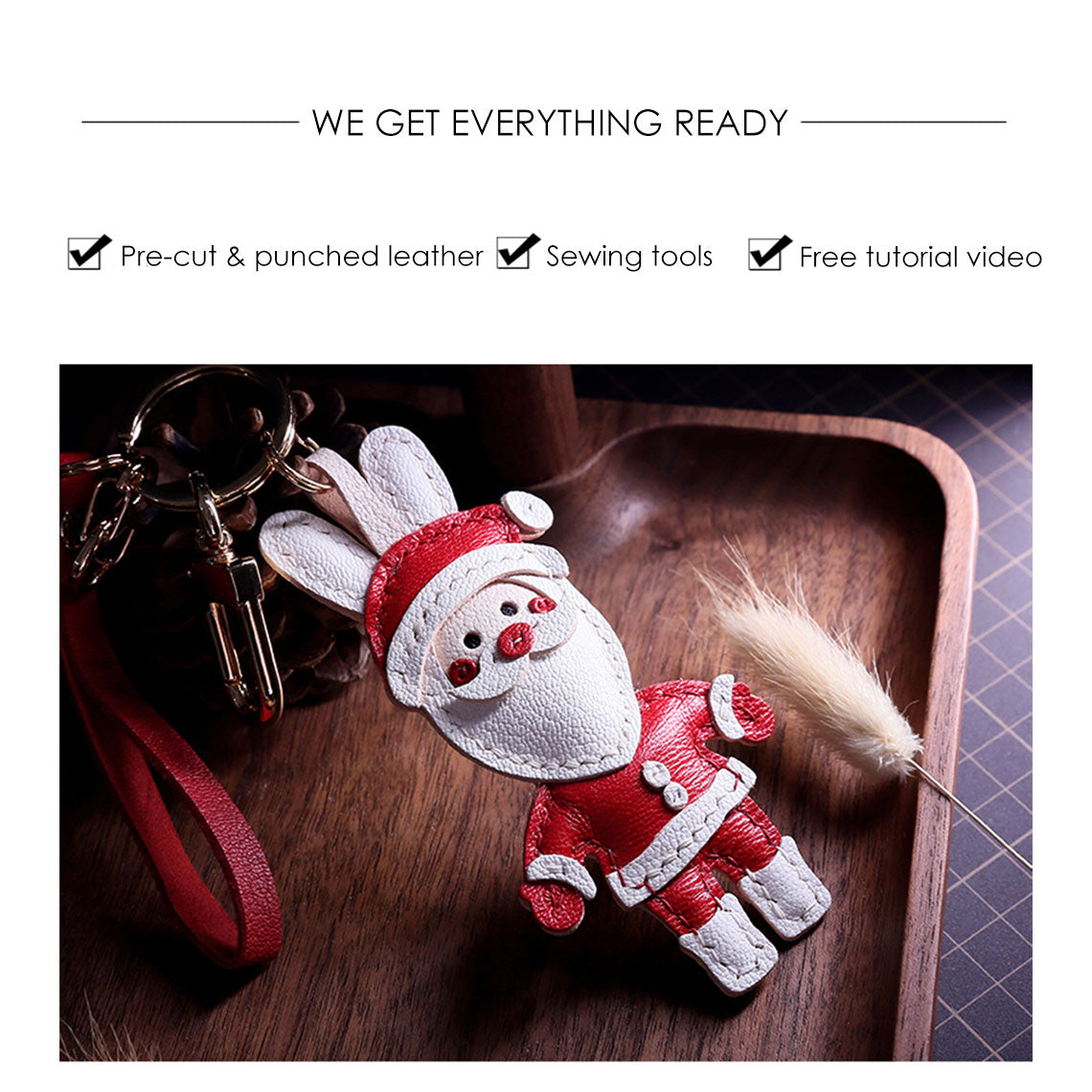 CUCUBIRD POPSEWING® Sheep Leather Christmas Santa Keychain DIY Kits  